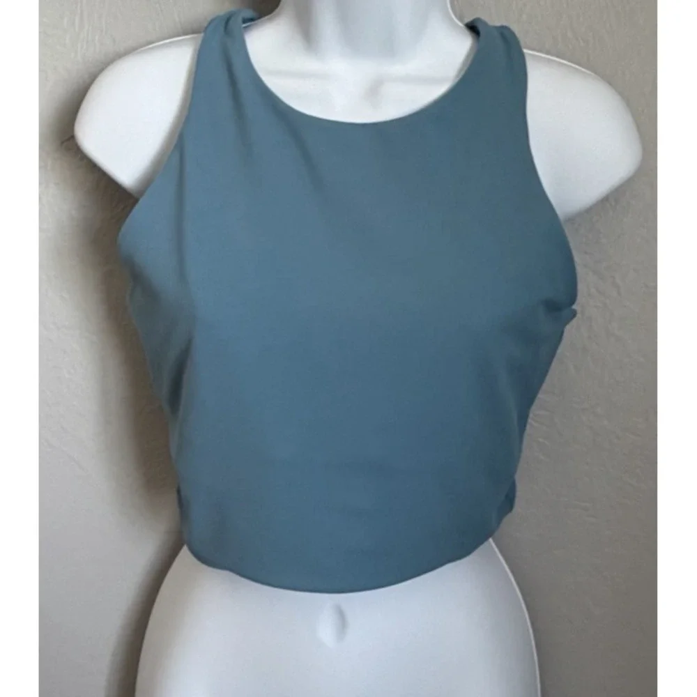 Athleta Racerback Crop Tank Top Womens Size Large Blue Athletic Workout‎ Lined